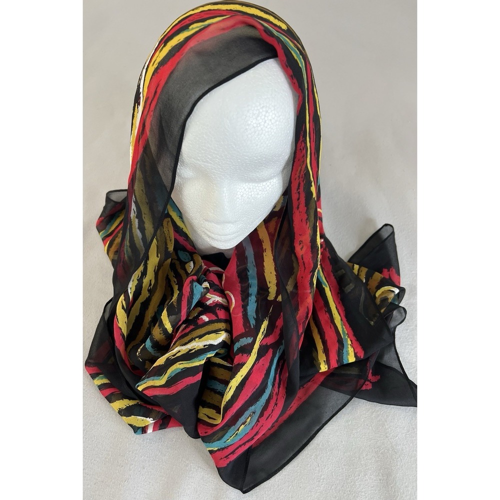 Bob Mackie Wearable Art Multicolor 100% Silk Scarf Vintage 68" X 21"